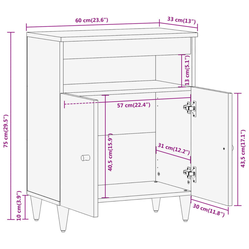 Side Cabinet 60x33x75 cm Solid Wood Mango