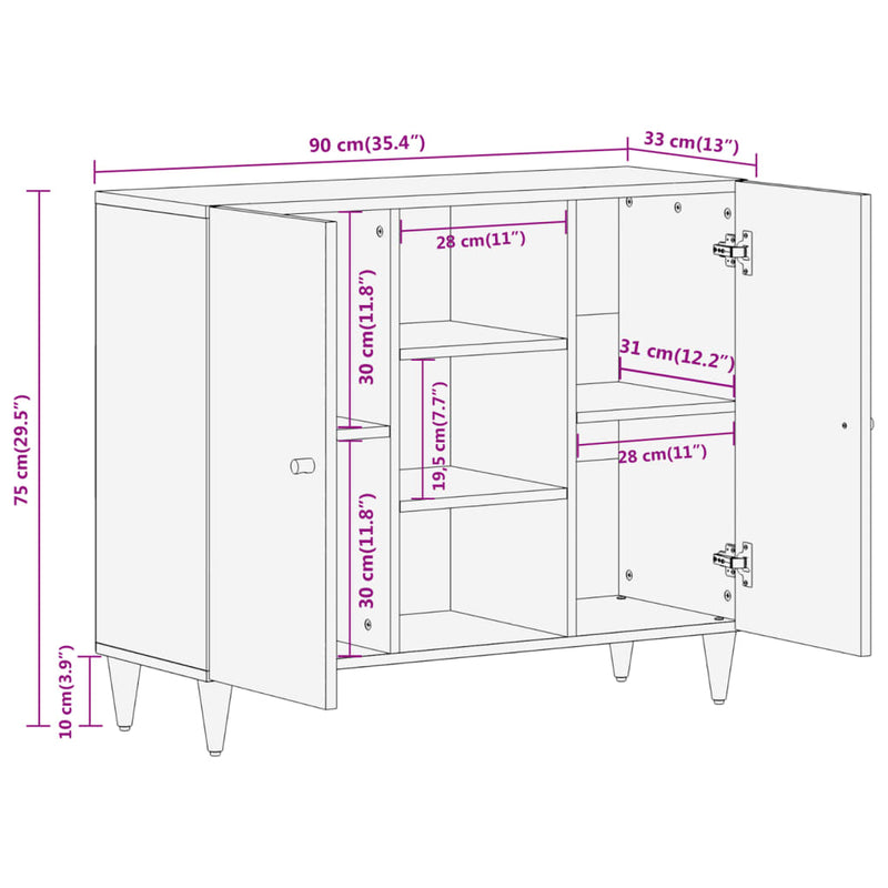 Side Cabinet 90x33x75 cm Solid Wood Mango