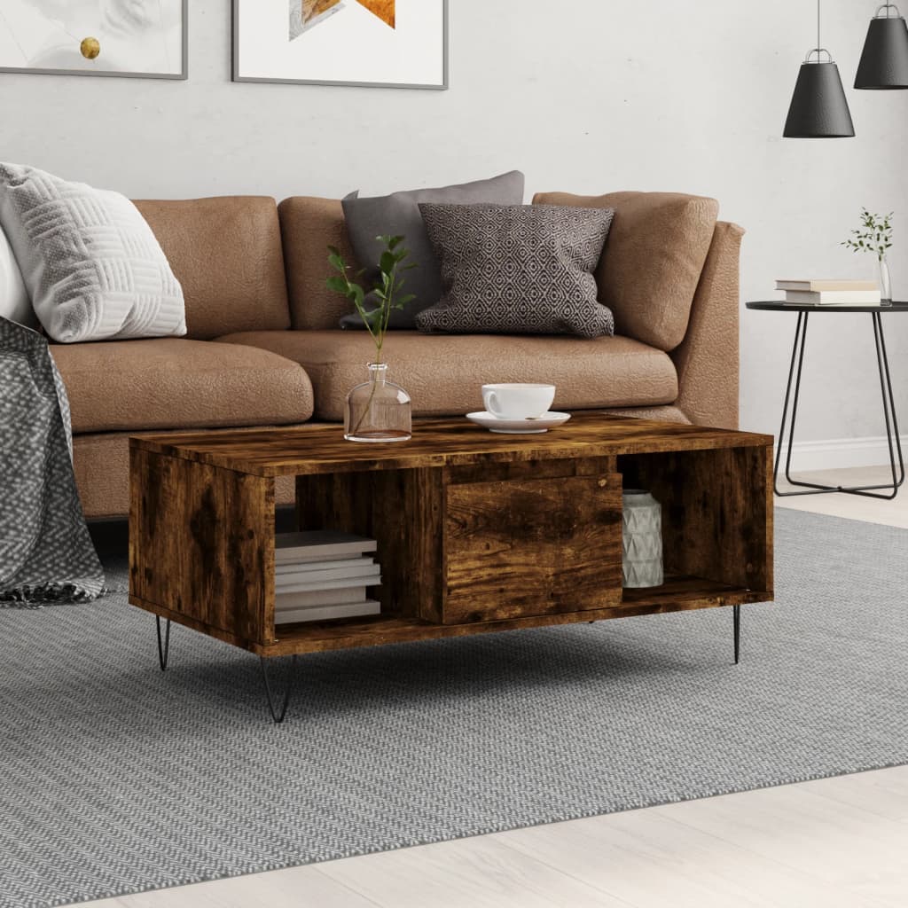 vidaXL Coffee Table Smoked Oak 90x50x36.5 cm Engineered Wood 1