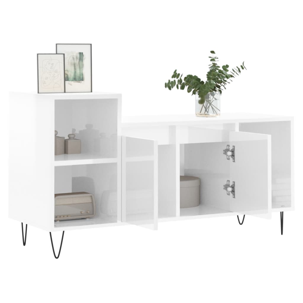 vidaXL TV Cabinet High Gloss White 100x35x55 cm Engineered Wood 4