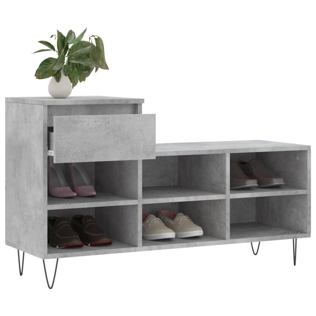 vidaXL Shoe Cabinet Concrete Grey 102x36x60 cm Engineered Wood 4