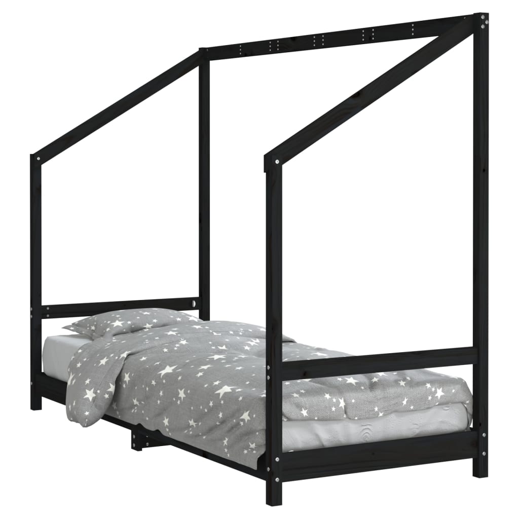 vidaXL Kids Bed Frame Black 80x200 cm Solid Wood Pine 2