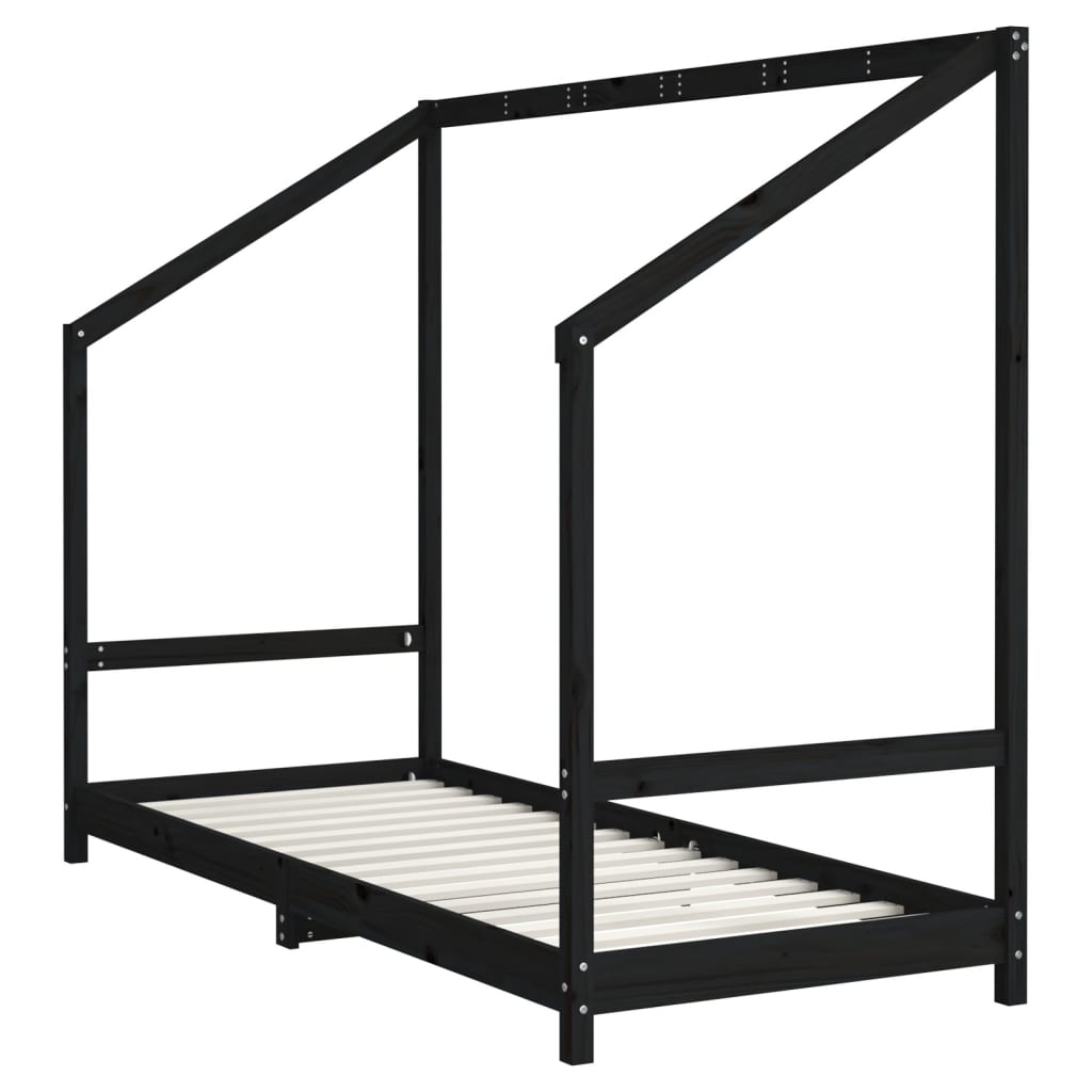 vidaXL Kids Bed Frame Black 80x200 cm Solid Wood Pine 3