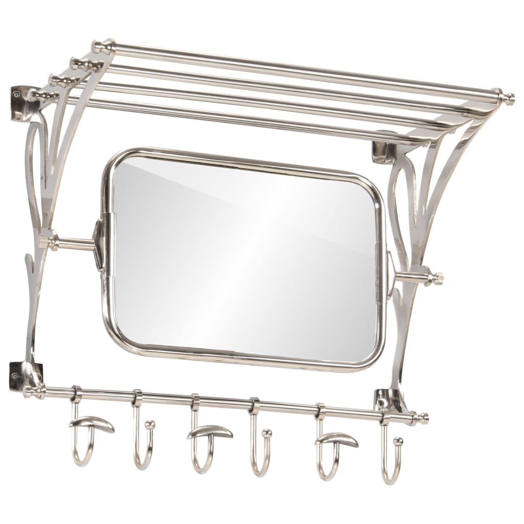 Luggage Rack with Coat Hangers & Mirror Wall Mounted Aluminium 66 cm 61 cm