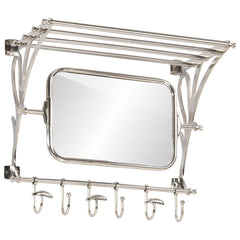 Luggage Rack with Coat Hangers & Mirror Wall Mounted Aluminium 66 cm 61 cm