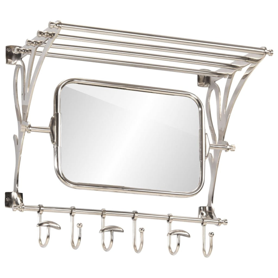 Luggage Rack with Coat Hangers & Mirror Wall Mounted Aluminium 66 cm 61 cm