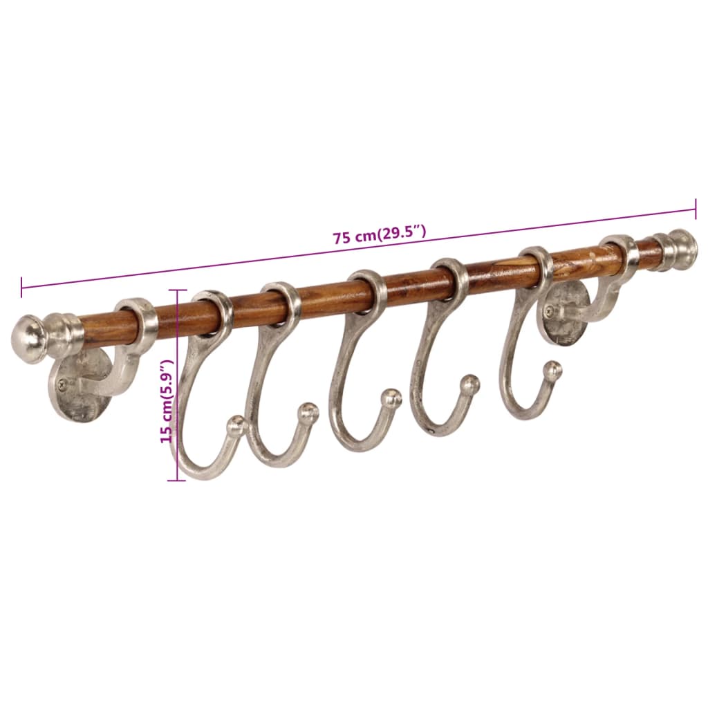 vidaXL Coat Rack Wall Mounted 75x15 cm Aluminium 6