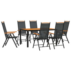 7 Piece Garden Dining Set Aluminium Black and brown 150 cm table length