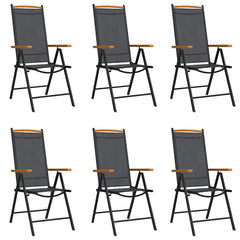 7 Piece Garden Dining Set Aluminium Black and brown 150 cm table length