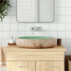 Countertop Basin Oval 59x40x15 cm Ceramic Green and brown
