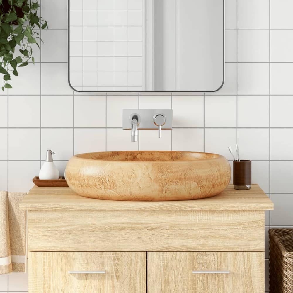 Countertop Basin Oval 59x40x15 cm Ceramic Light brown
