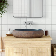 Countertop Basin Oval 59x40x15 cm Ceramic Brown and blue