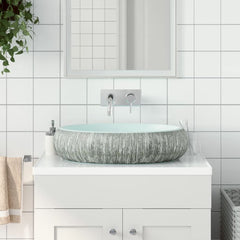 Countertop Basin Oval 59x40x15 cm Ceramic Grey and blue