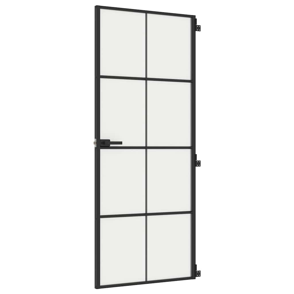 Interior Door Slim Black 83x201.5 cm Tempered Glass&Aluminium 4x2 Grids Black and matt