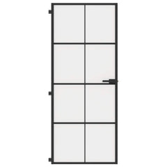 Interior Door Slim Black 83x201.5 cm Tempered Glass&Aluminium 4x2 Grids Black and matt