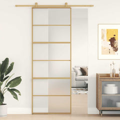 Sliding Door 76x205 cm Clear ESG Glass and Aluminium Gold and matt 5 horizontal bars