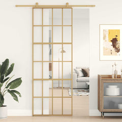 Sliding Door 76x205 cm Clear ESG Glass and Aluminium Gold 6x4 grids