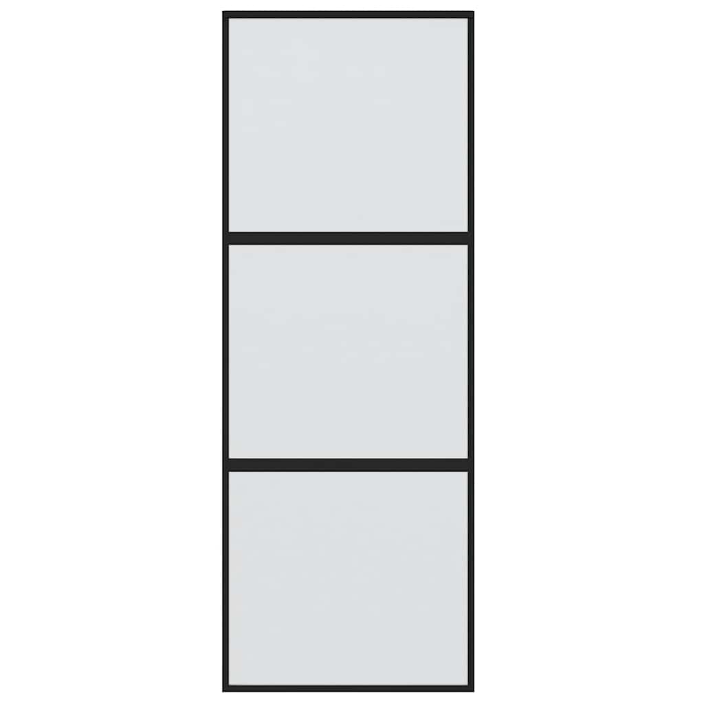 Sliding Door 76x205 cm Clear ESG Glass and Aluminium Black and matt 2 horizontal bars