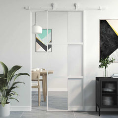 Sliding Door 76x205 cm Clear ESG Glass and Aluminium White and transparent 2 horizontal bars
