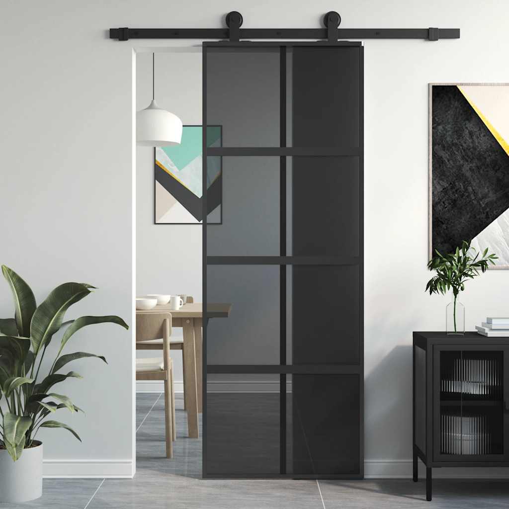 Sliding Door ESG Glass and Aluminium 76 x 205 cm Black Dark transparent
