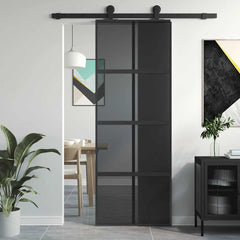 Sliding Door ESG Glass and Aluminium 76 x 205 cm Black Dark transparent