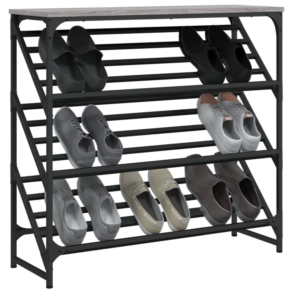 vidaXL Shoe Rack Grey Sonoma 90x30x85 cm Engineered Wood 3