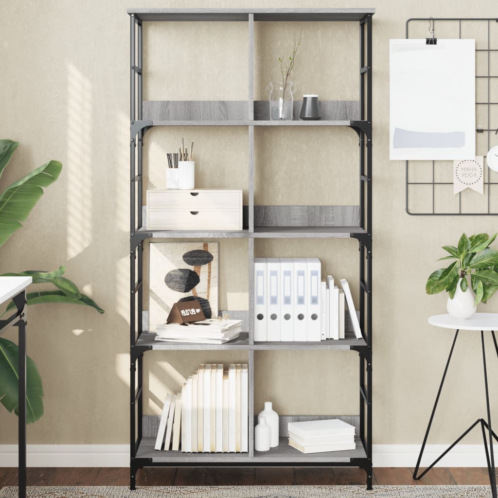 Bookshelf 4-Tier 78.5 x 33 x metal PB Height 153 cm Grey sonoma