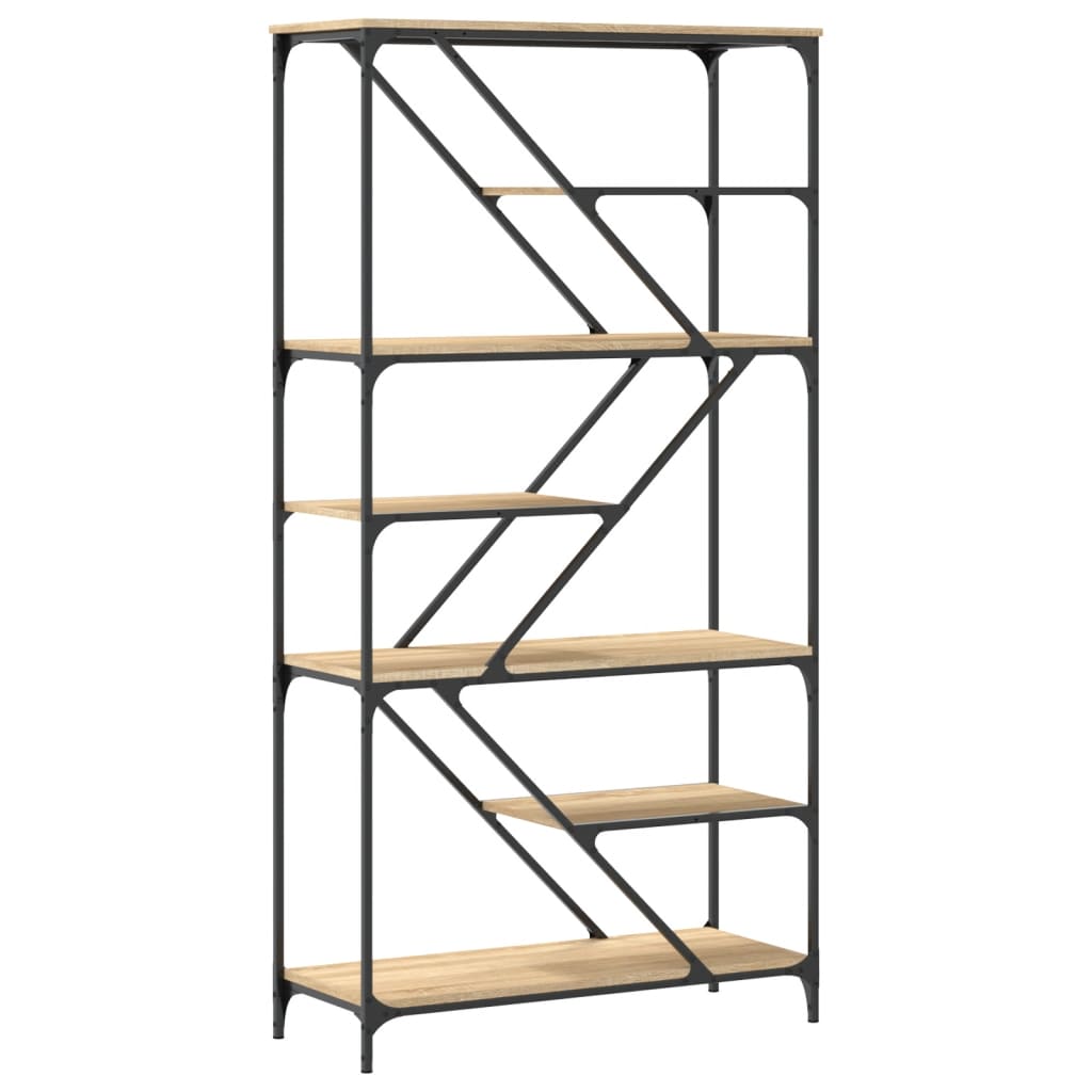 vidaXL Bookshelf Sonoma Oak 91x36x176 cm Engineered Wood and Steel 6