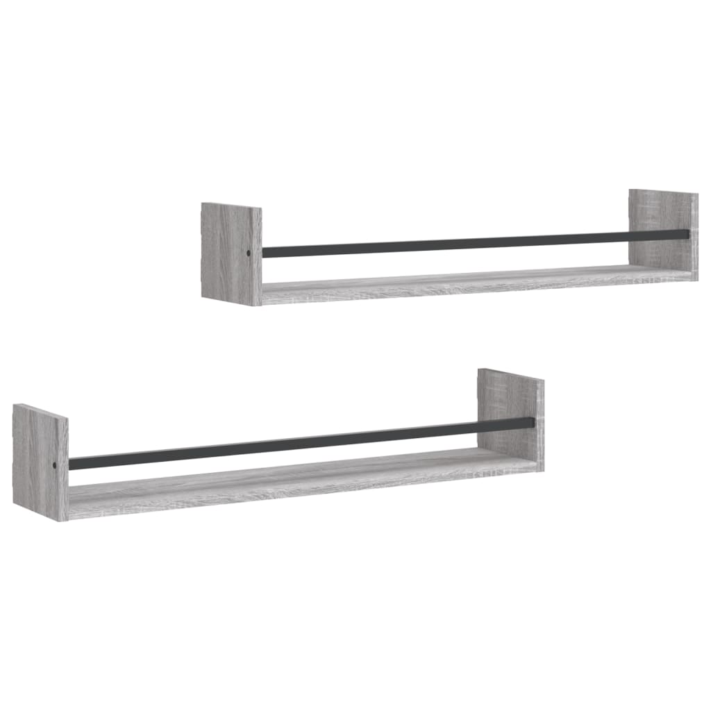 vidaXL Wall Shelves with Bars 2 pcs Grey Sonoma 80x16x14 cm 2