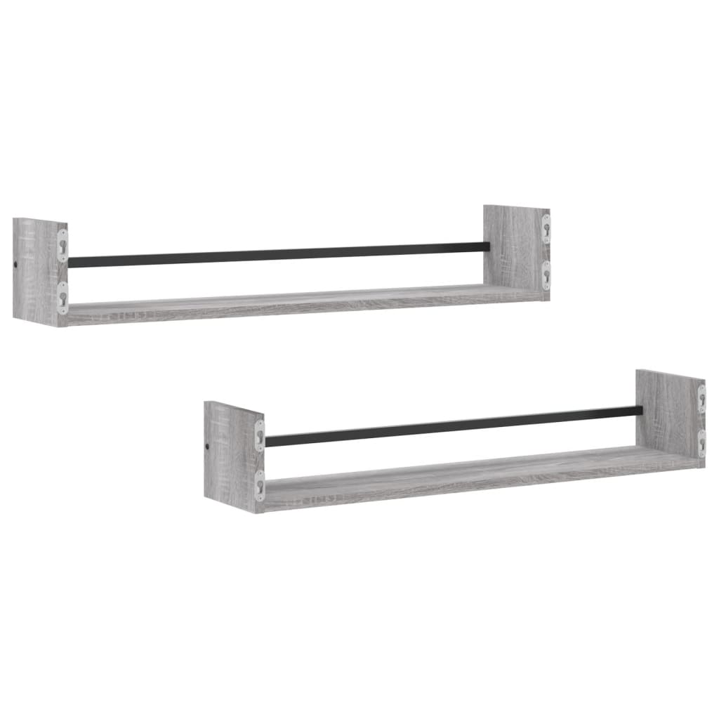 vidaXL Wall Shelves with Bars 2 pcs Grey Sonoma 80x16x14 cm 6