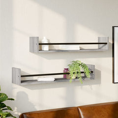 vidaXL Wall Shelves with Bars 2 pcs Grey Sonoma 80x16x14 cm 1