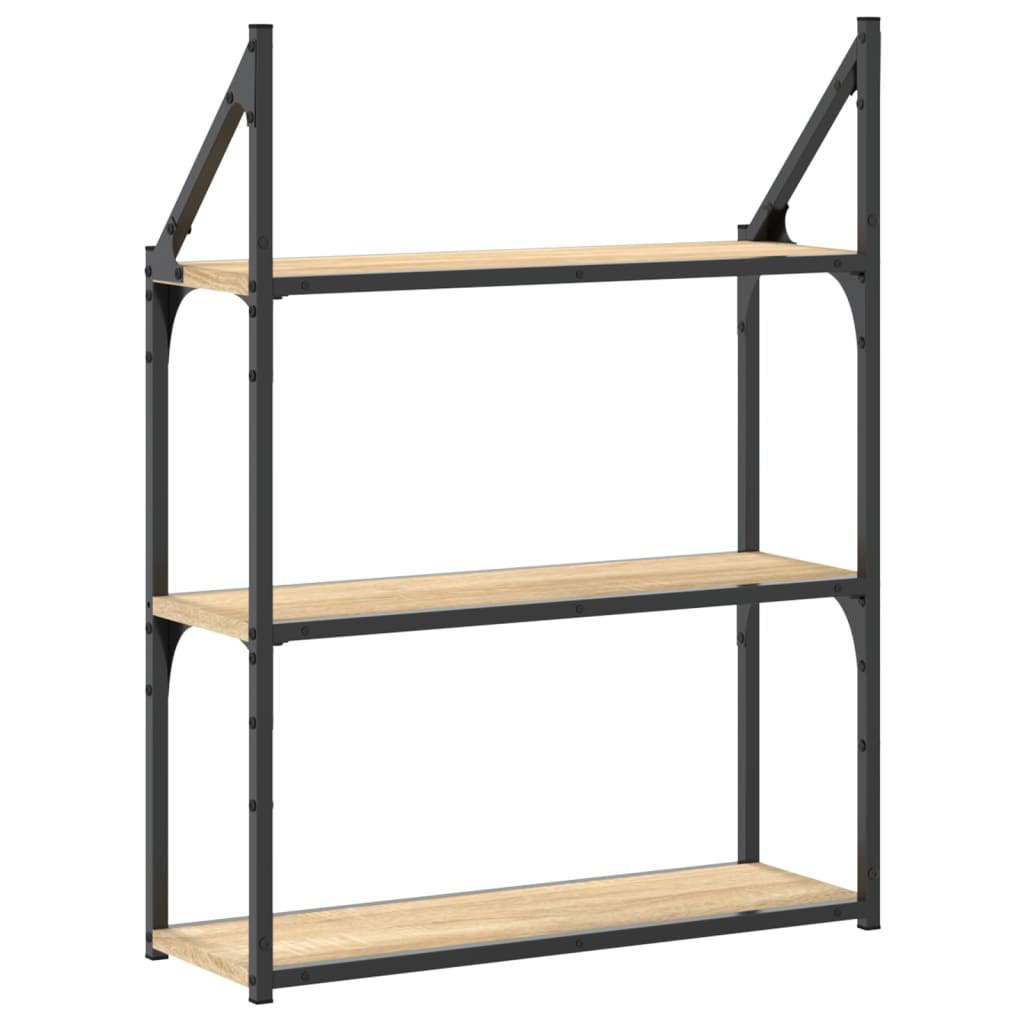 vidaXL 3-Tier Wall Shelf Sonoma Oak 60x21x78.5 cm Engineered Wood 6