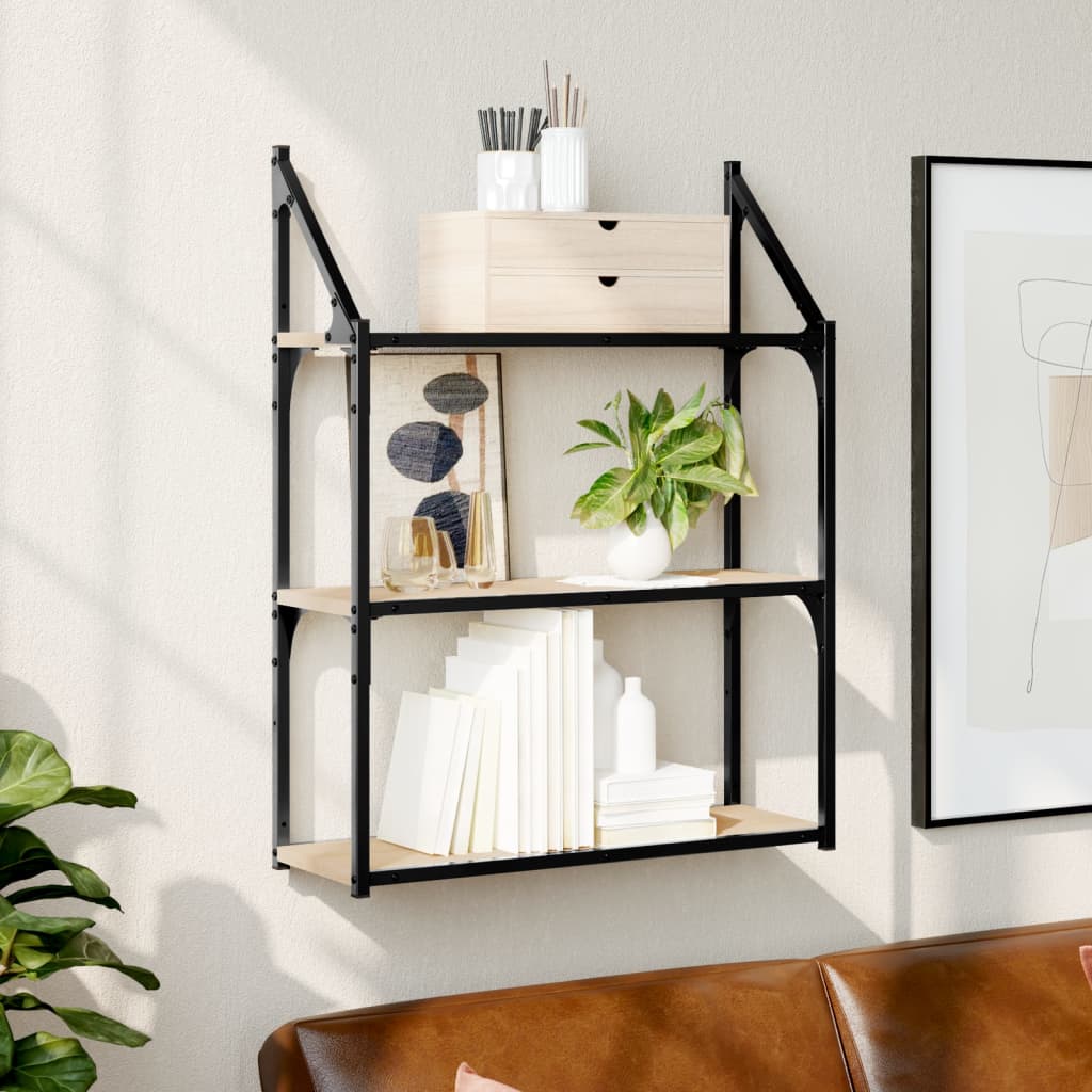 vidaXL 3-Tier Wall Shelf Sonoma Oak 60x21x78.5 cm Engineered Wood 1