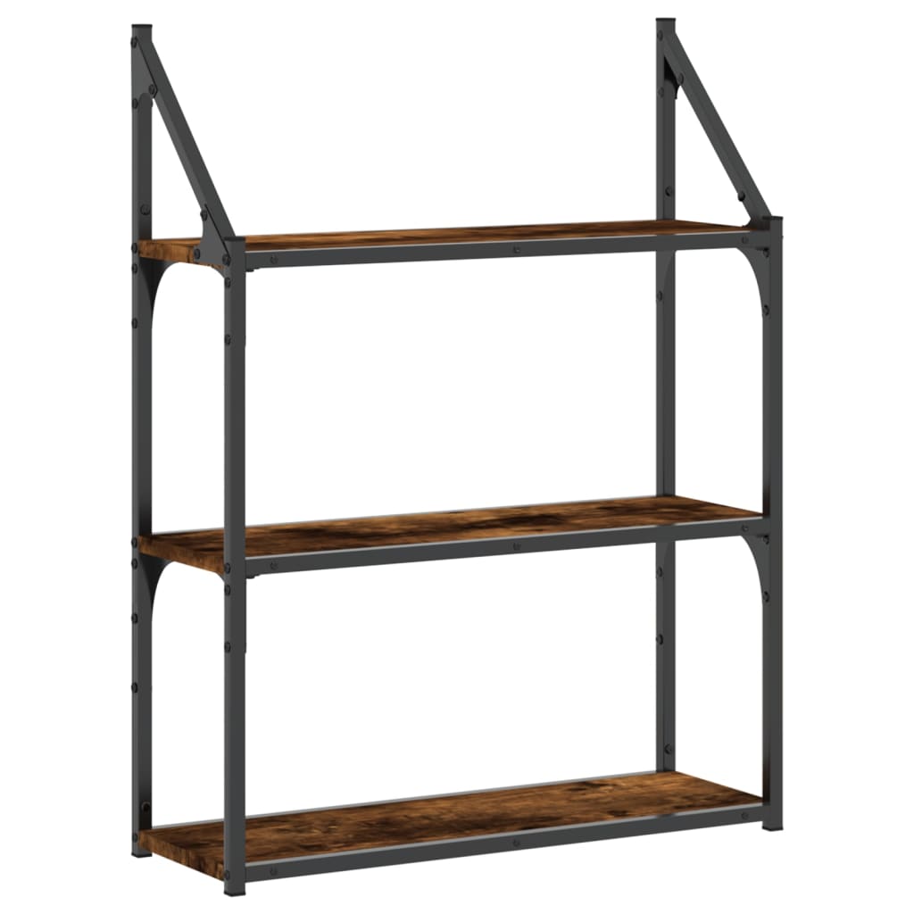 vidaXL 3-Tier Wall Shelf Smoked Oak 60x21x78.5 cm Engineered Wood 2