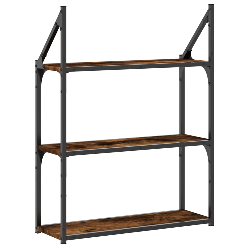 vidaXL 3-Tier Wall Shelf Smoked Oak 60x21x78.5 cm Engineered Wood 6