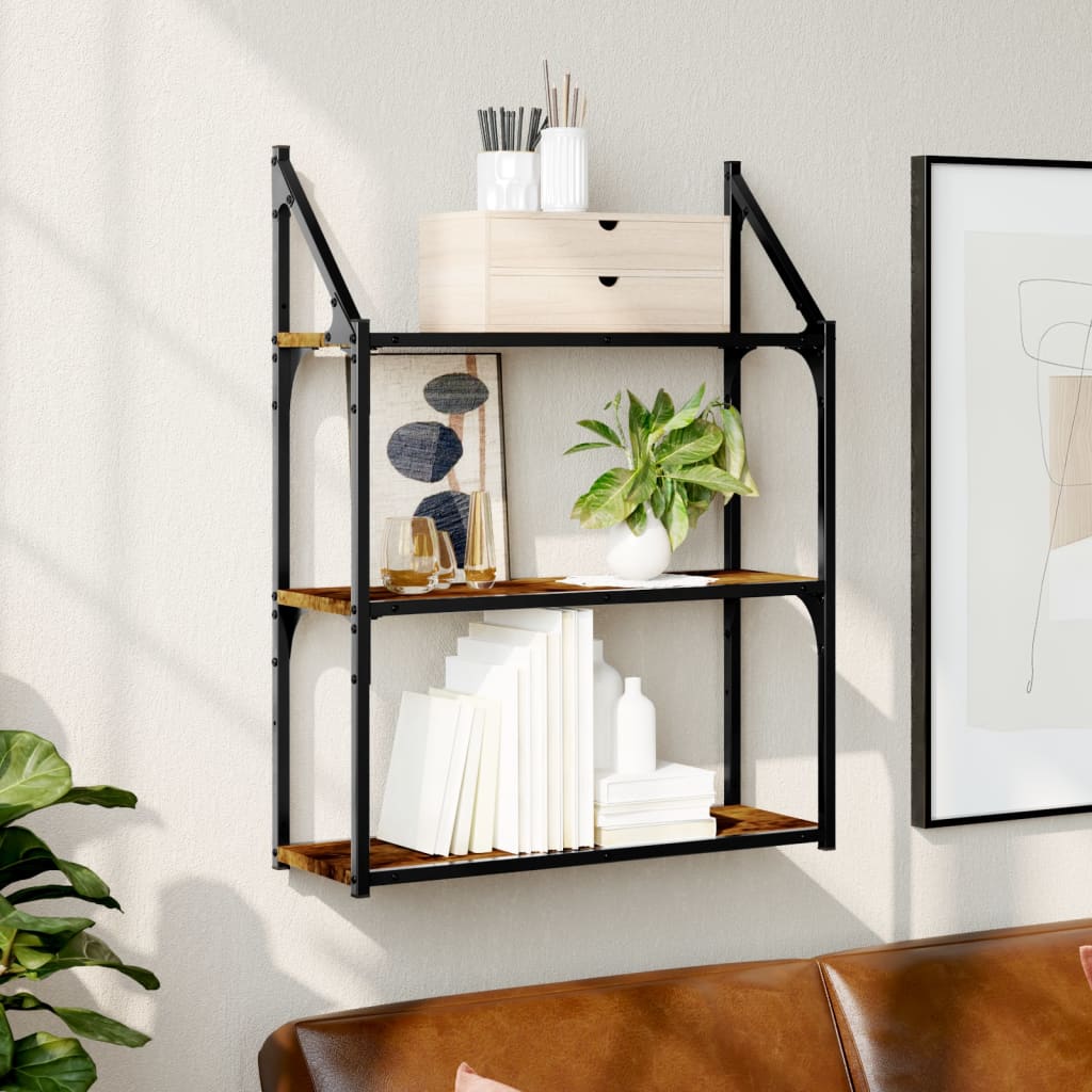 vidaXL 3-Tier Wall Shelf Smoked Oak 60x21x78.5 cm Engineered Wood 1