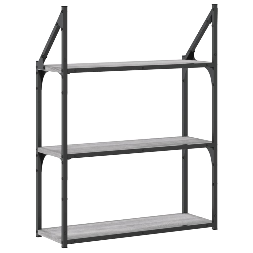 vidaXL 3-Tier Wall Shelf Grey Sonoma 60x21x78.5 cm Engineered Wood 6