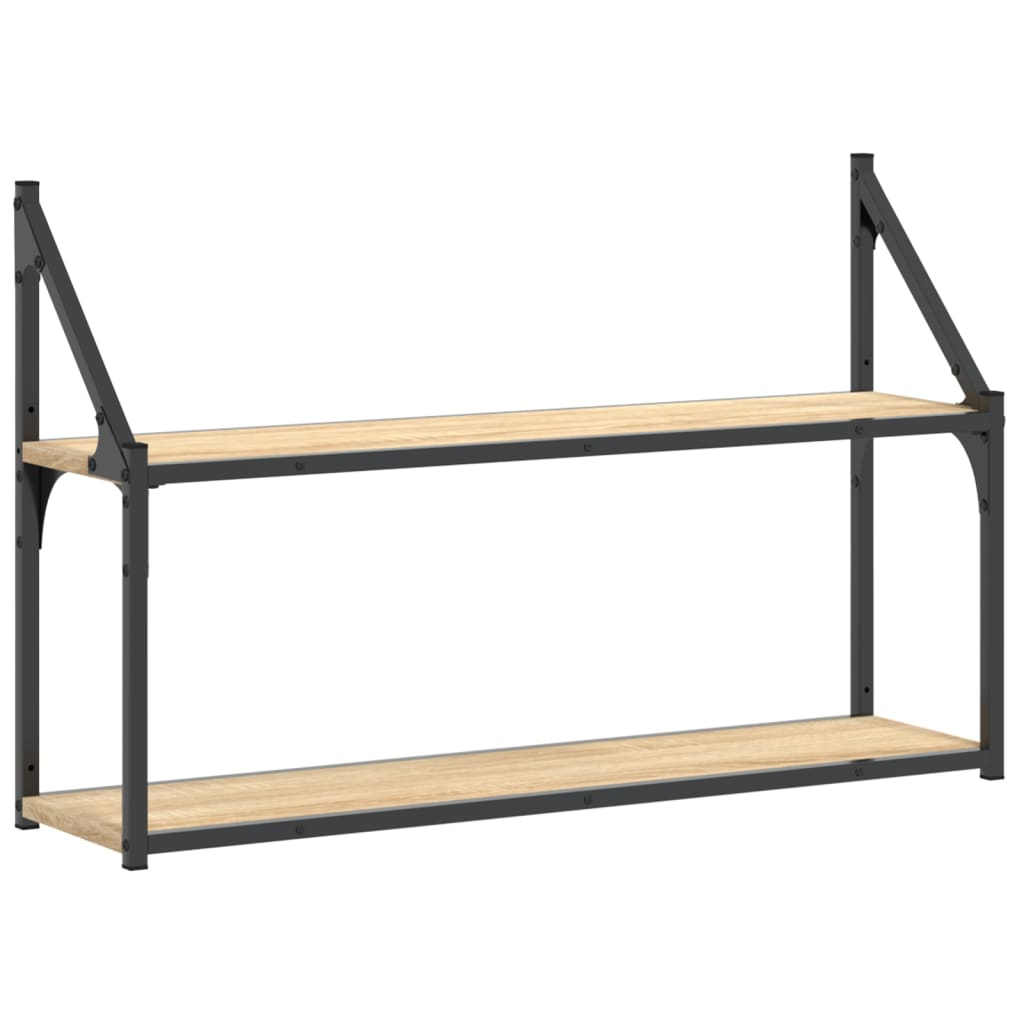 vidaXL 2-Tier Wall Shelf Sonoma Oak 80x21x51 cm Engineered Wood 2