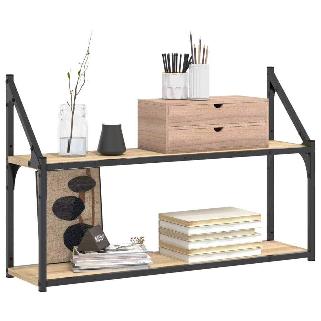 vidaXL 2-Tier Wall Shelf Sonoma Oak 80x21x51 cm Engineered Wood 3