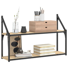 vidaXL 2-Tier Wall Shelf Sonoma Oak 80x21x51 cm Engineered Wood 3