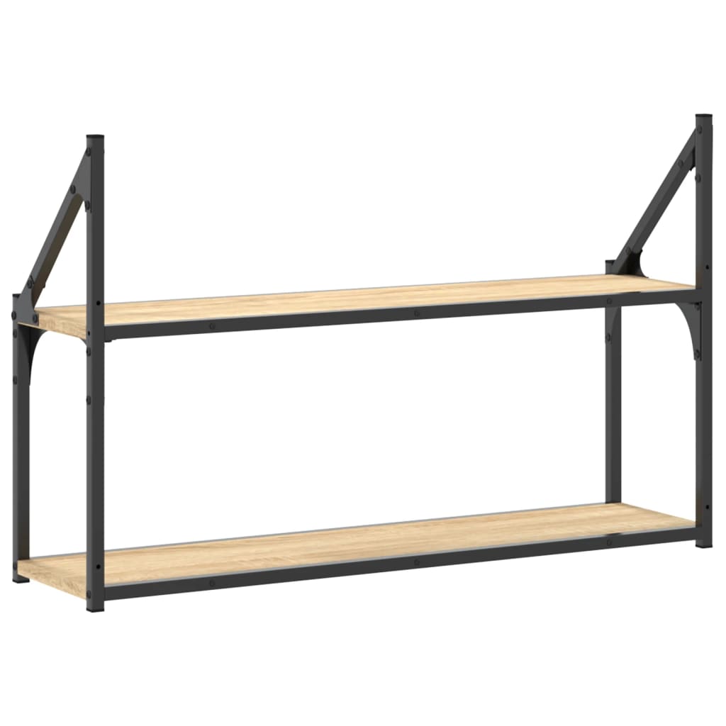 vidaXL 2-Tier Wall Shelf Sonoma Oak 80x21x51 cm Engineered Wood 6