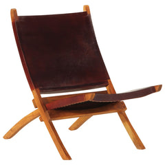 Folding Chair Real Leather Dark brown