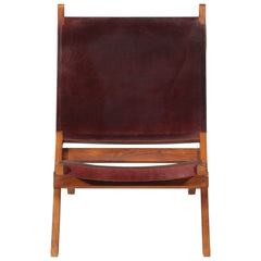 Folding Chair Real Leather Dark brown