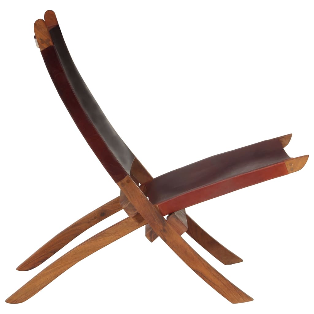 Folding Chair Real Leather Dark brown