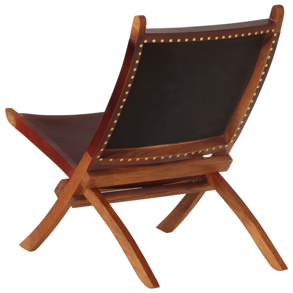 Folding Chair Real Leather Dark brown