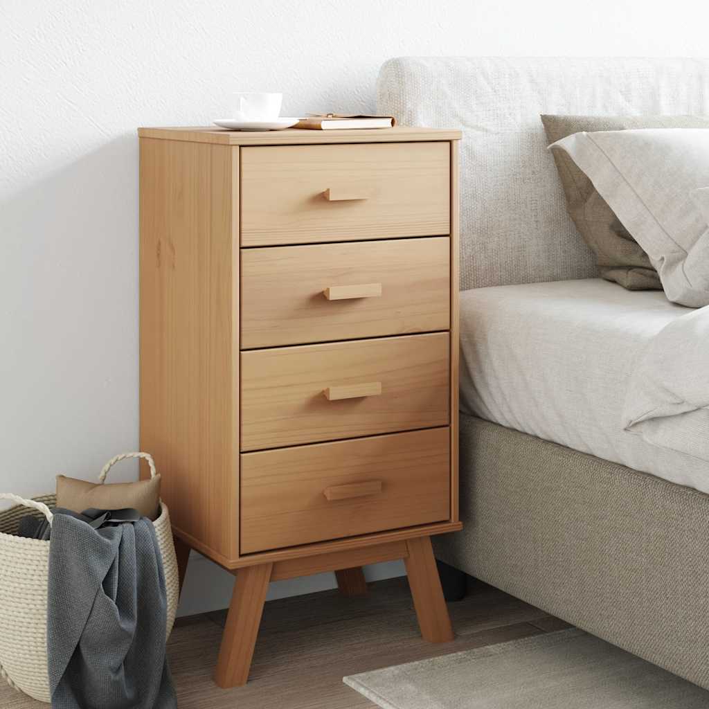 vidaXL Bedside Cabinet "OLDEN" Brown Solid Wood Pine 3