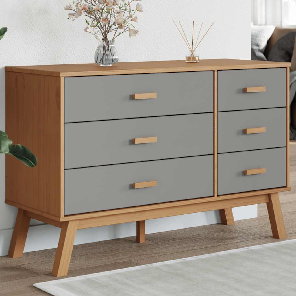 Drawer Cabinet "OLDEN" Solid Wood Pine Grey and brown