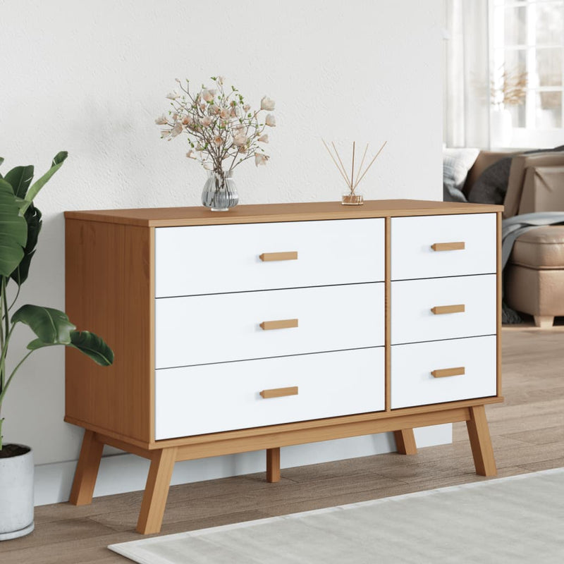 Drawer Cabinet OLDEN White and Brown Solid Wood Pine