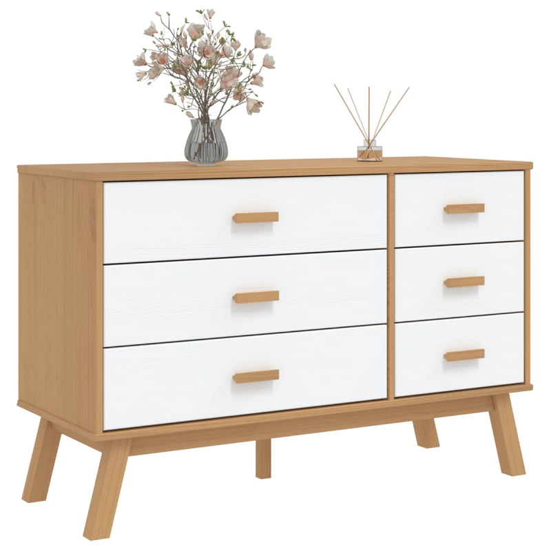 Drawer Cabinet OLDEN White and Brown Solid Wood Pine