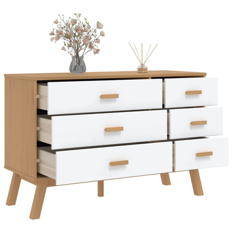 Drawer Cabinet OLDEN White and Brown Solid Wood Pine